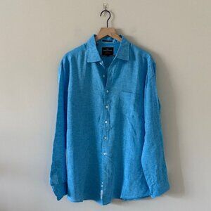 Rodd & Gunn 100% Linen Sports Fit Button Down Shirt in Blue Size 2XL